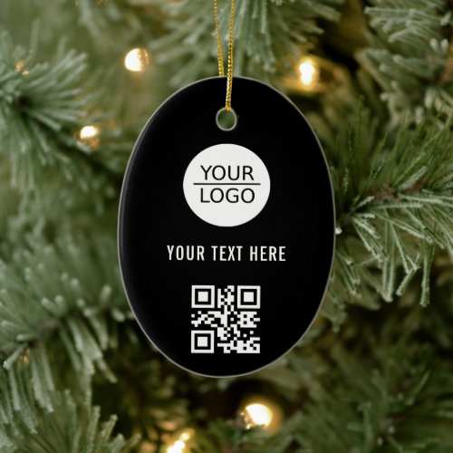 Add your Logo QR Code Custom Text Promotion Black Ceramic Ornament