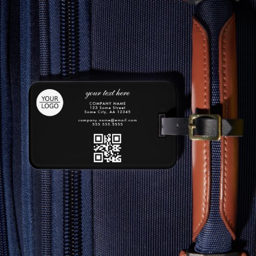 Add your Logo QR Code Custom Text Promotion Black Luggage Tag