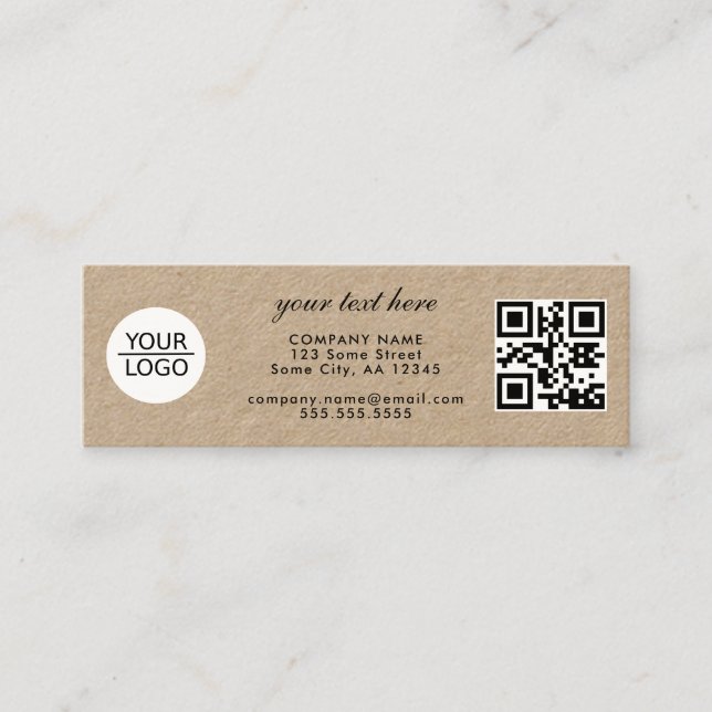 Add your Logo QR Code Custom Text Promotion Kraft  Mini Business Card (Front)