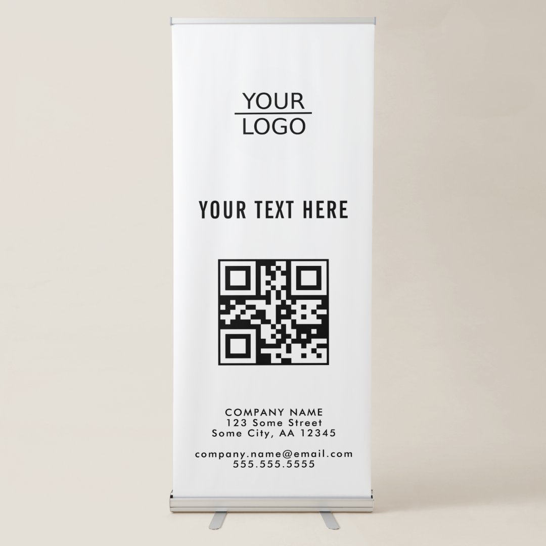 Add your Logo QR Code Custom Text Promotion Retractable Banner Zazzle