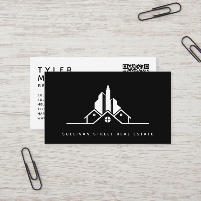 Add Your Logo QR Code Real Estate Agent  Business Card (Front/Back In Situ)