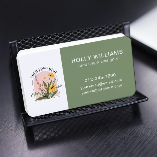 Add Your Logo QR Code Simple Botanical Business Card