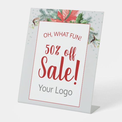 Add Your Logo Red Floral Holiday Business Sale Pedestal Sign