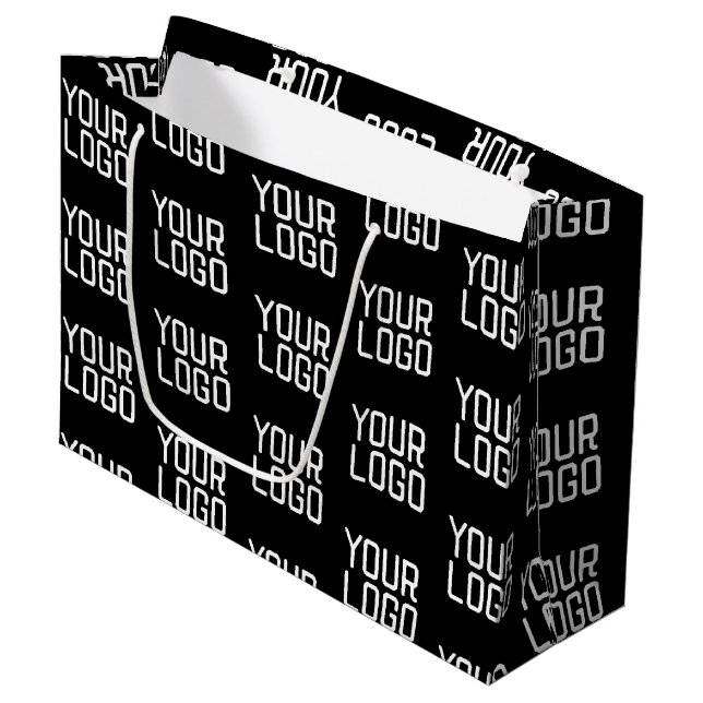 Add Your Logo Repeating Pattern Editable Template Large Gift Bag (Front Angled)