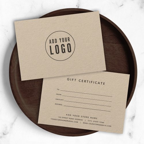 Add Your Logo Rustic Kraft Gift Certificate
