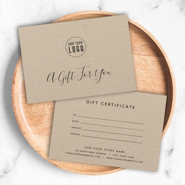Add Your Logo Rustic Kraft Gift Certificate (Creator Uploaded)