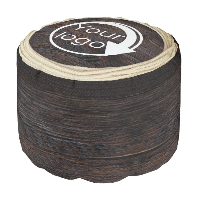Add your logo Rustic Wood Tone Rope Pouf (Angled Front)