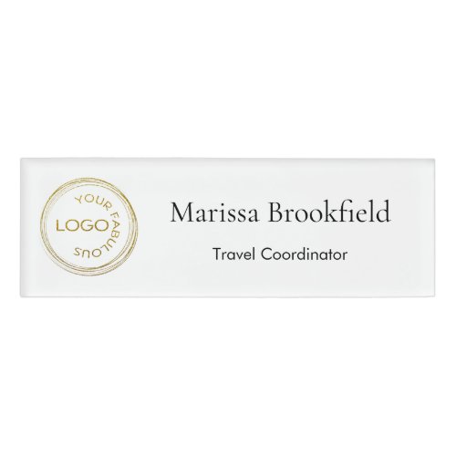 Add Your Logo Simple Employee Name Job Title White Name Tag