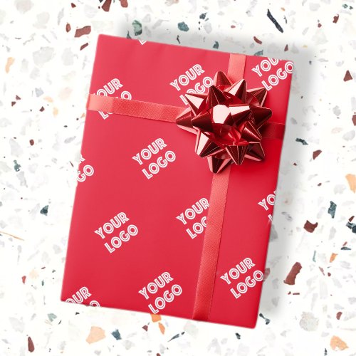 Add Your Logo  Simple Repeating Diagonal Logo Red Wrapping Paper