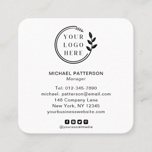 Add Your Logo Social Media QR Code Corporate Square Business Card