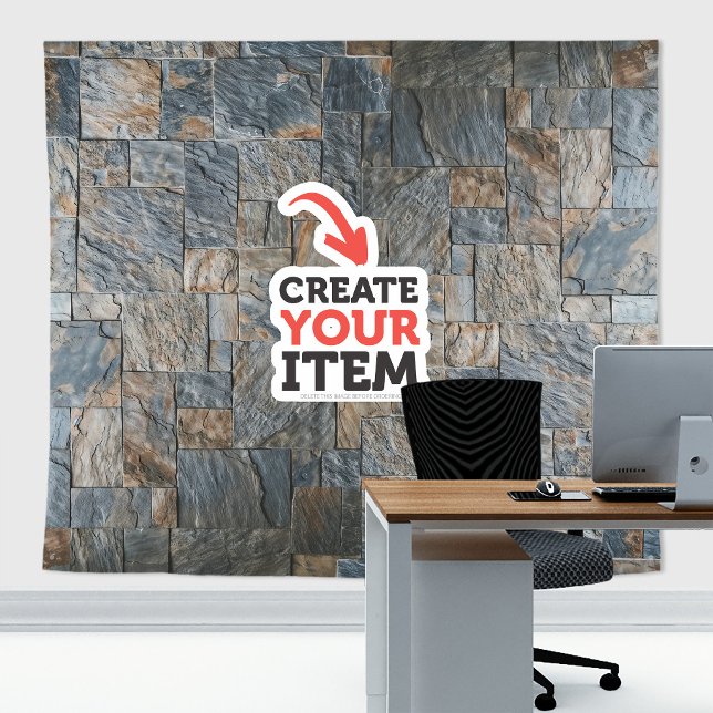 Add your logo Stone Slates Zoom Backdrop Gray Rust (Stone slates tapestry decor: add your logo or use it without logo. Add texts with the Editor Tool!)