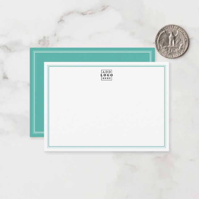 Add Your Logo Teal Double Border Business Note Card (Front/Back In Situ)