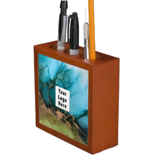 Add Your Logo Teal Gold Aqua Green Black  Desk Organizer