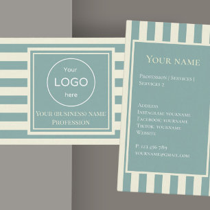 Add your logo teal stripes company business card