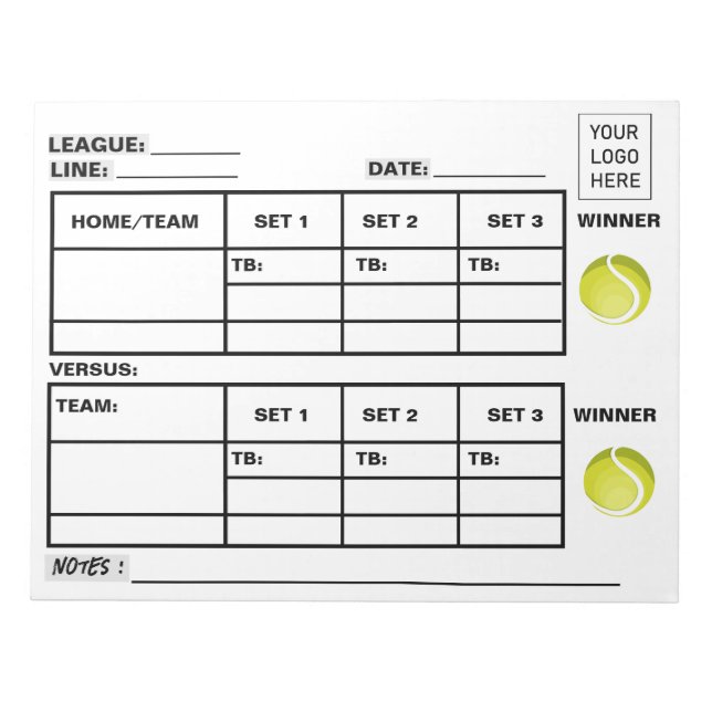 Add Your Logo Tennis Score Pad Tennis Score Sheets (Front)