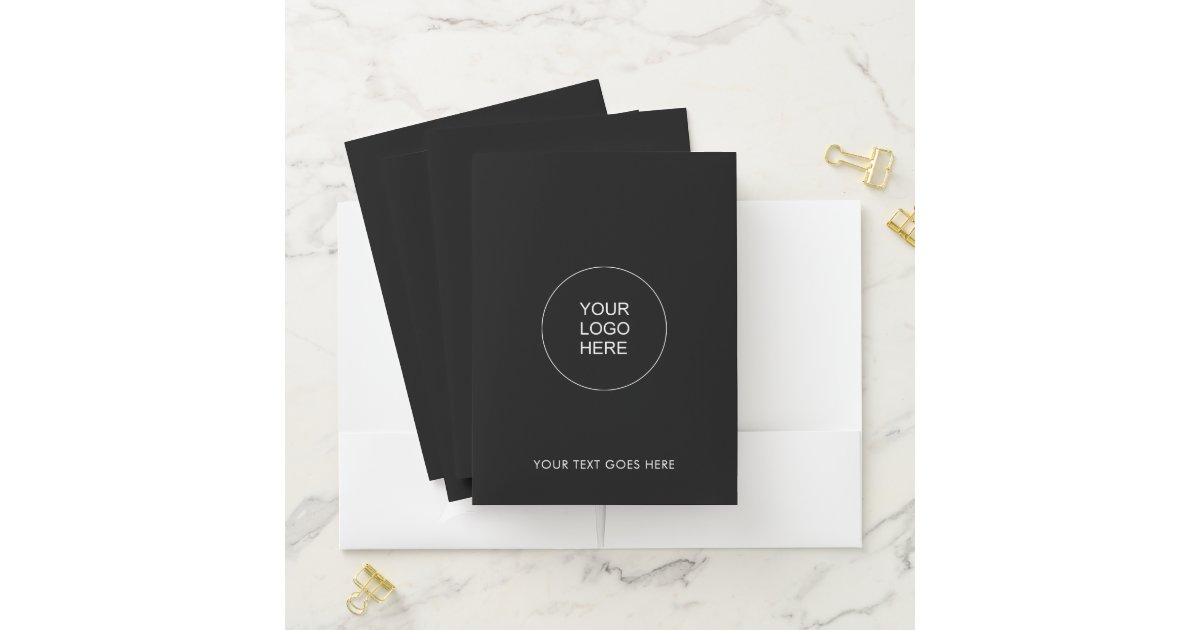 Add Your Logo Text Here Elegant Black And White Pocket Folder | Zazzle