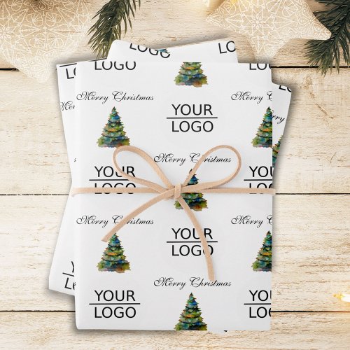 Add your Logo Text Promotion Christmas Tree Wrapping Paper Sheets