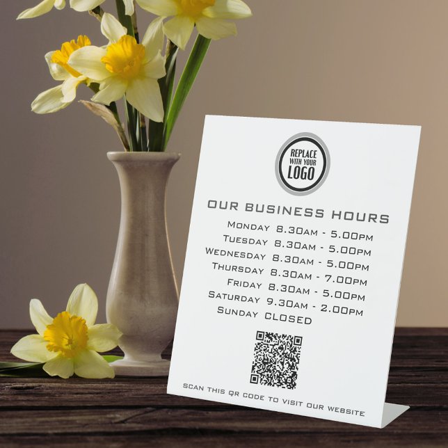  Add Your Logo Text QR Code Business Opening Hours Pedestal Sign (Creator Uploaded)