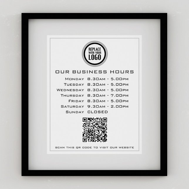  Add Your Logo Text QR Code Business Opening Hours Poster (Creator Uploaded)