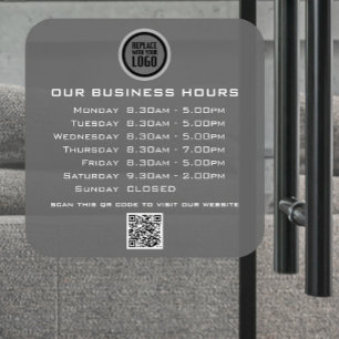  Add Your Logo Text QR Code Business Opening Hours Window Cling