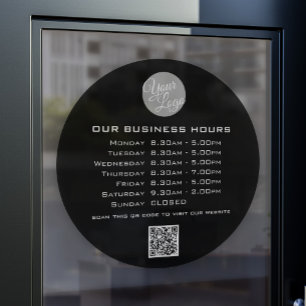  Add Your Logo Text QR Code Business Opening Hours Window Cling