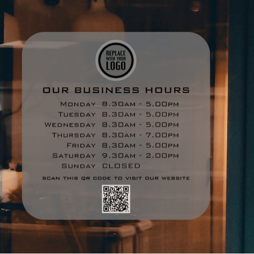  Add Your Logo Text QR Code Business Opening Hours Window Cling