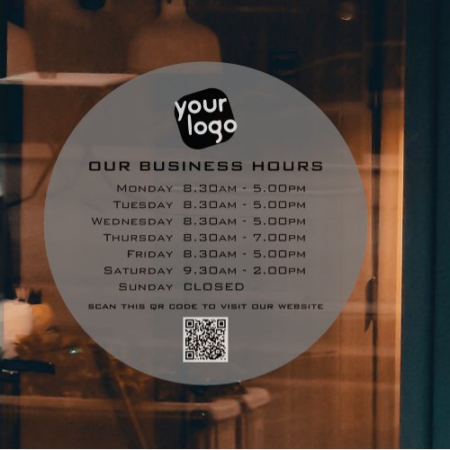  Add Your Logo Text QR Code Business Opening Hours Window Cling