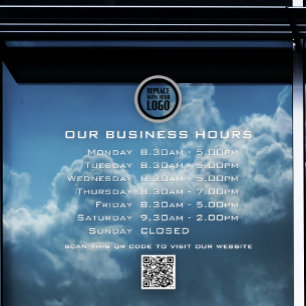  Add Your Logo Text QR Code Business Opening Hours Window Cling