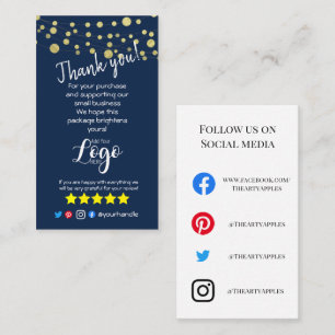 ADD YOUR LOGO thank you order insert blue gold