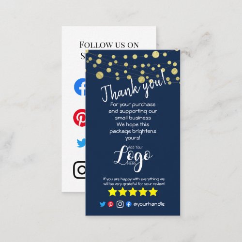 ADD YOUR LOGO thank you order insert blue gold