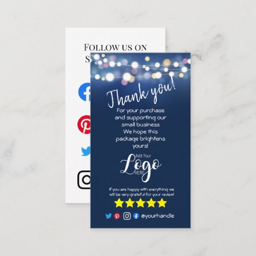 ADD YOUR LOGO thank you order insert blue lights