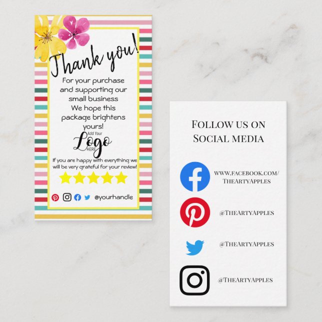 ADD YOUR LOGO thank you order insert card (Front/Back)