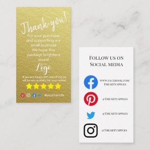 ADD YOUR LOGO thank you order insert card gold