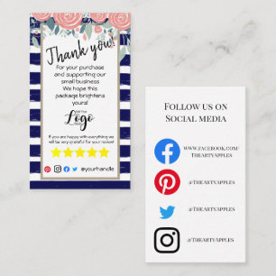 ADD YOUR LOGO thank you order insert card navy