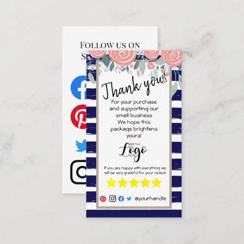 ADD YOUR LOGO thank you order insert card navy