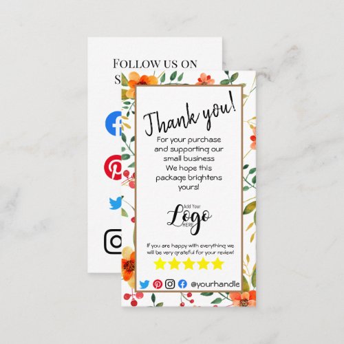 ADD YOUR LOGO thank you order insert floral