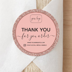 Add Your Logo thank you rose gold glitter Classic Round Sticker