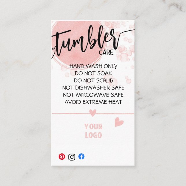 ADD YOUR LOGO TUMBLER CARE CARDS (Front)