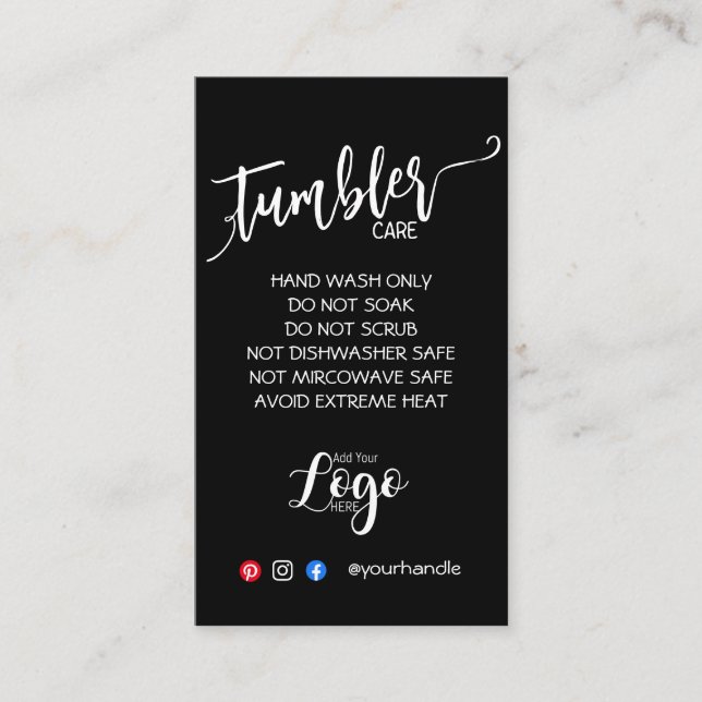 ADD YOUR LOGO TUMBLER CARE CARDS vinyl business (Front)