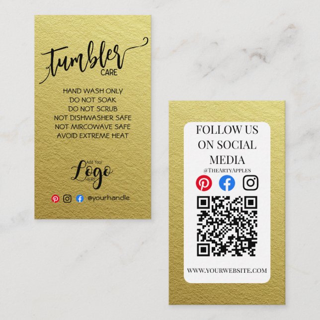 ADD YOUR LOGO TUMBLER CARE CARDS vinyl business (Front/Back)