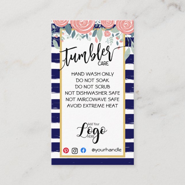 ADD YOUR LOGO TUMBLER CARE CARDS vinyl business (Front)