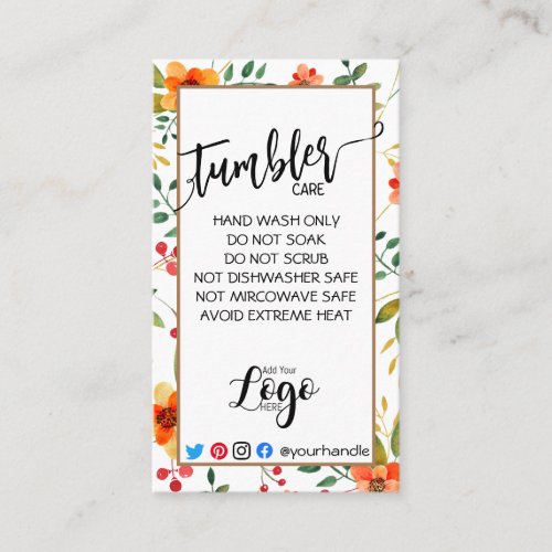 ADD YOUR LOGO TUMBLER CARE CARDS vinyl floral