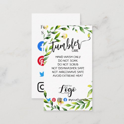 ADD YOUR LOGO tumbler CARE vinyl botanical Business Card