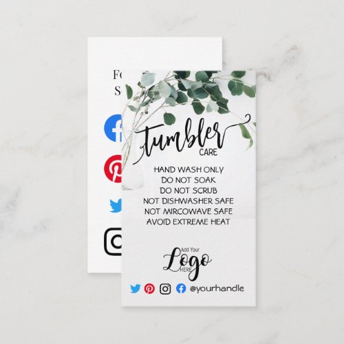 ADD YOUR LOGO tumbler CARE vinyl eucalyptus Business Card