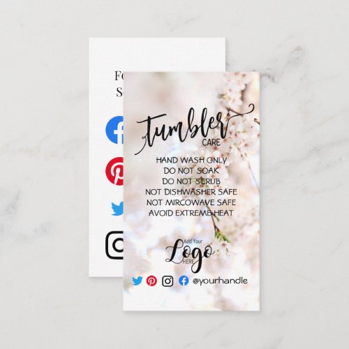 ADD YOUR LOGO tumbler CARE vinyl pink flowers Business Card