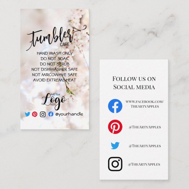 ADD YOUR LOGO tumbler CARE vinyl pink flowers Business Card (Front/Back)