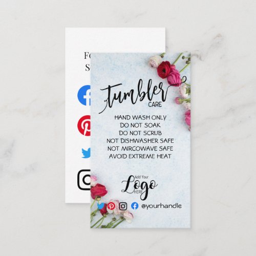 ADD YOUR LOGO tumbler CARE vinyl roses flower Business Card
