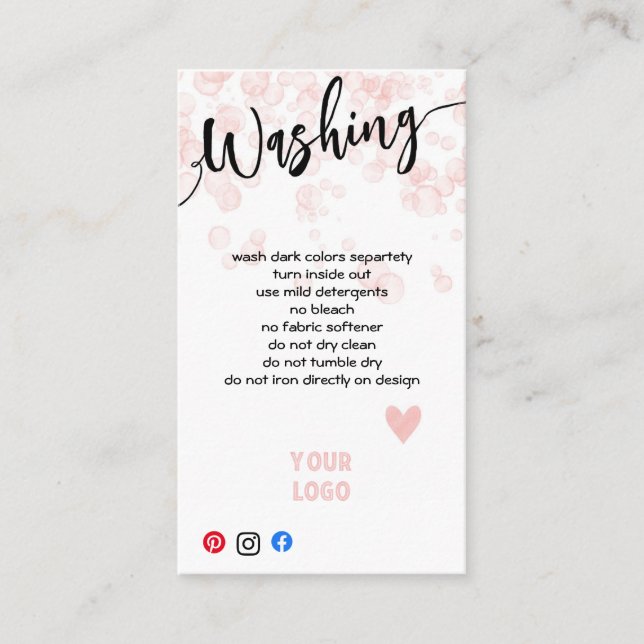 ADD YOUR LOGO WASHING CARE CARDS (Front)