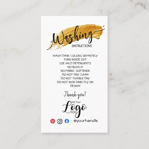 ADD YOUR LOGO washing instructions CARE CARDS