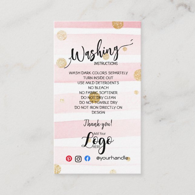 ADD YOUR LOGO washing instructions CARE CARDS (Front)